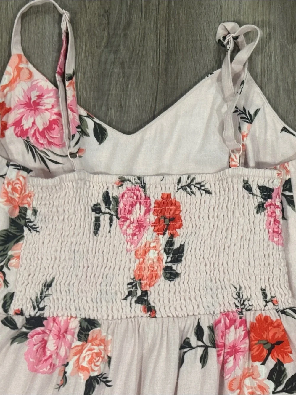 Old Navy Light Pink Floral Linen Spaghetti Strap Dress